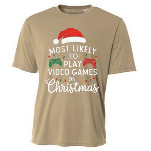 Most Likely To Play Video Games On Christmas Funny Gamer Cooling Performance Crew T-Shirt