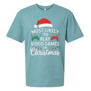 Most Likely To Play Video Games On Christmas Funny Gamer Sueded Cloud Jersey T-Shirt