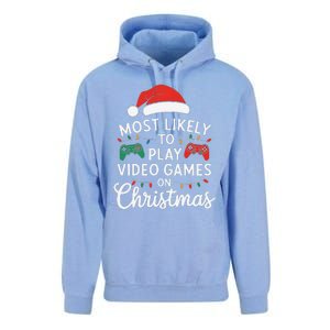 Most Likely To Play Video Games On Christmas Funny Gamer Unisex Surf Hoodie