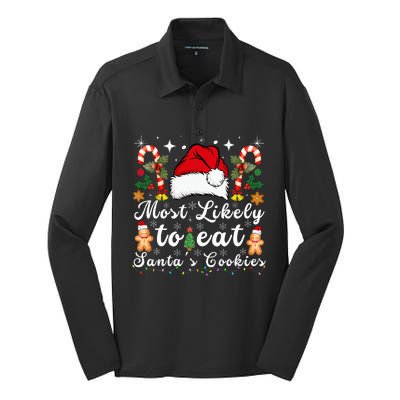 Most Likely To Eat Santa's Cookies xmas Matching Family  Silk Touch Performance Long Sleeve Polo