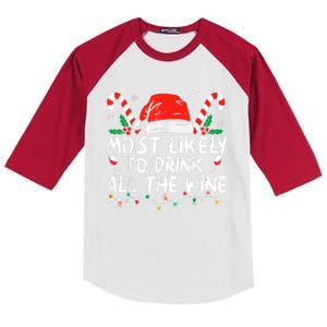 Most Likely To Drink All The Wine Family Matching Christmas Kids Colorblock Raglan Jersey