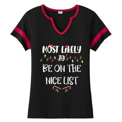 Most Likely To Christmas Be On The Nice List Family Group Gift Ladies Halftime Notch Neck Tee