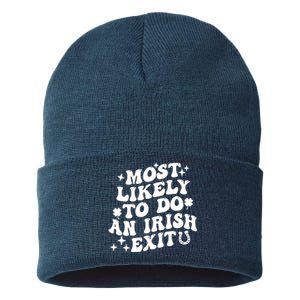 Most Likely To Do An Irish Exit Funny St Patrick Saying Tee Sustainable Knit Beanie