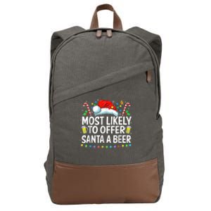 Most Likely To Offer Santa A Beer Funny Drinking Christmas Cotton Canvas Backpack