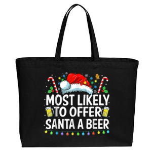 Most Likely To Offer Santa A Beer Funny Drinking Christmas Cotton Canvas Jumbo Tote