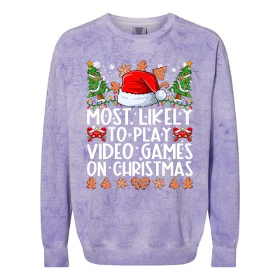 Most Likely To Play Video Games On Christmas Family Pajamas Gift Colorblast Crewneck Sweatshirt