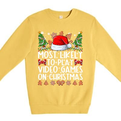 Most Likely To Play Video Games On Christmas Family Pajamas Gift Premium Crewneck Sweatshirt