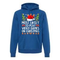 Most Likely To Play Video Games On Christmas Family Pajamas Gift Premium Hoodie