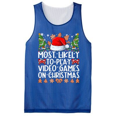 Most Likely To Play Video Games On Christmas Family Pajamas Gift Mesh Reversible Basketball Jersey Tank