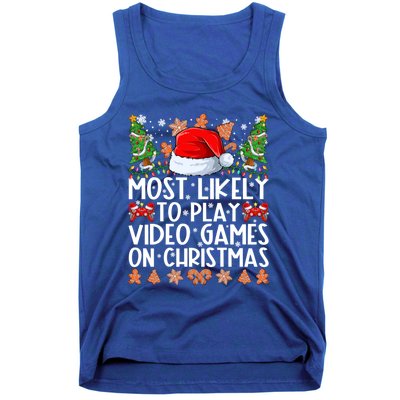 Most Likely To Play Video Games On Christmas Family Pajamas Gift Tank Top