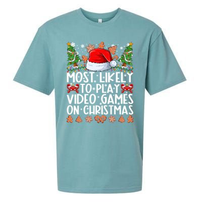 Most Likely To Play Video Games On Christmas Family Pajamas Gift Sueded Cloud Jersey T-Shirt