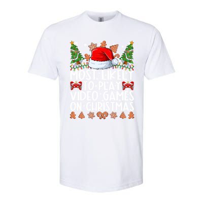 Most Likely To Play Video Games On Christmas Family Pajamas Gift Softstyle CVC T-Shirt