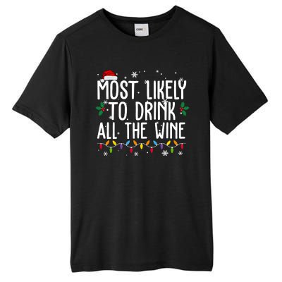 Most Likely To Drink All The Wine Funny Christmas Tall Fusion ChromaSoft Performance T-Shirt