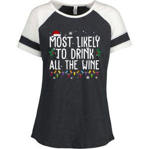 Most Likely To Drink All The Wine Funny Christmas Enza Ladies Jersey Colorblock Tee