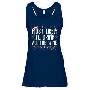 Most Likely To Drink All The Wine Funny Christmas Ladies Essential Flowy Tank