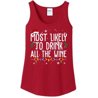 Most Likely To Drink All The Wine Funny Christmas Ladies Essential Tank