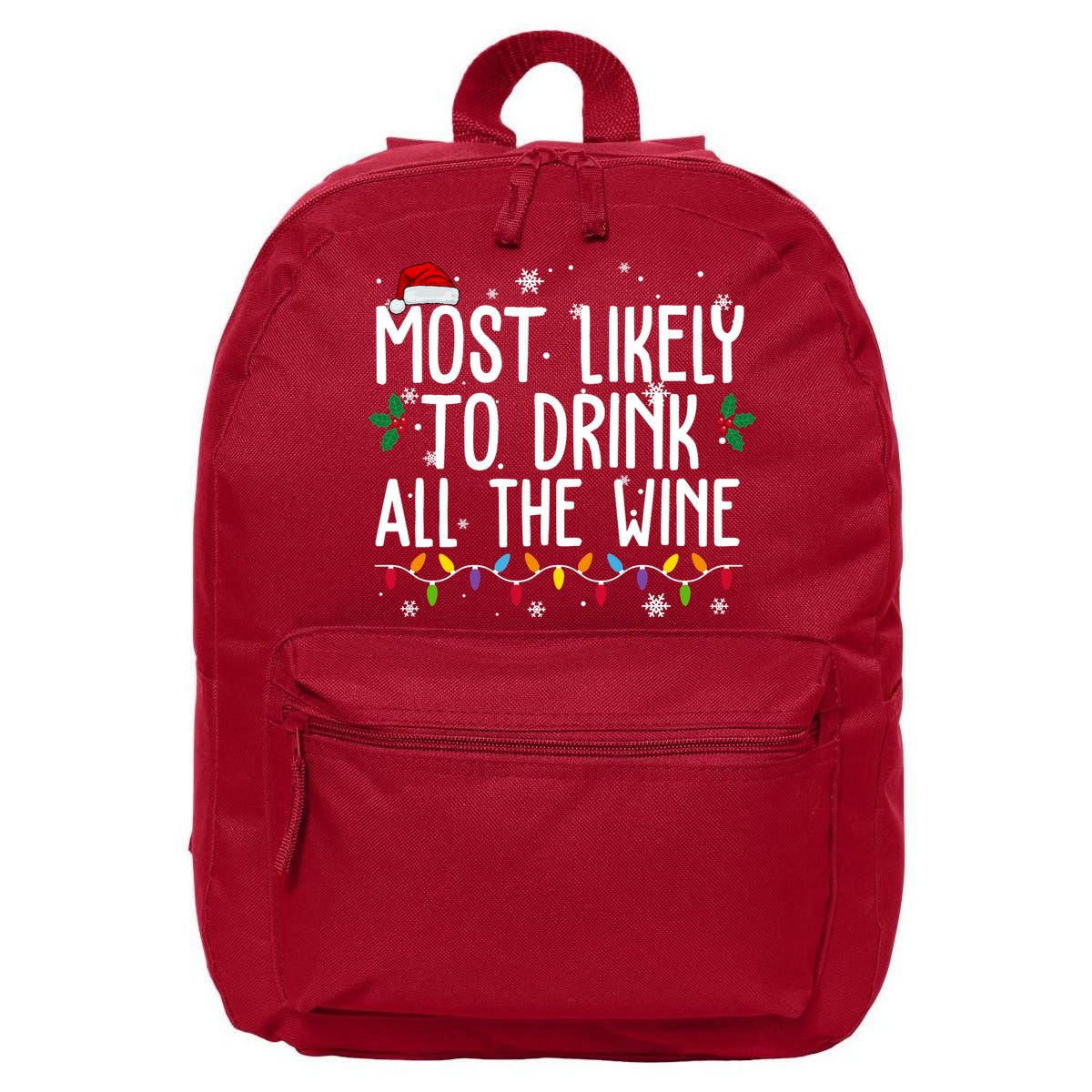 Most Likely To Drink All The Wine Funny Christmas 16 in Basic Backpack