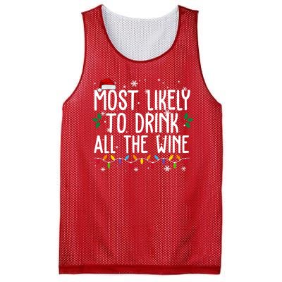 Most Likely To Drink All The Wine Funny Christmas Mesh Reversible Basketball Jersey Tank