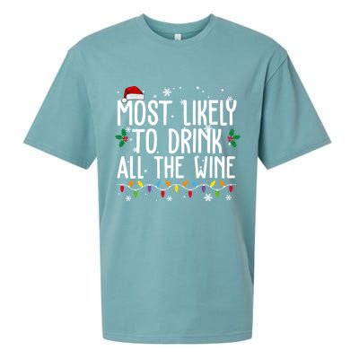 Most Likely To Drink All The Wine Funny Christmas Sueded Cloud Jersey T-Shirt