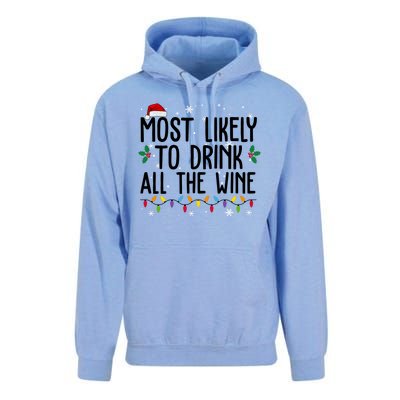 Most Likely To Drink All The Wine Funny Christmas Unisex Surf Hoodie