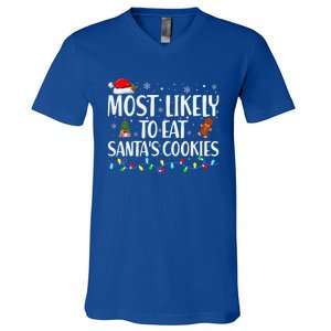 Most Likely To Eat Santa's Cookies Christmas Matching Family V-Neck T-Shirt