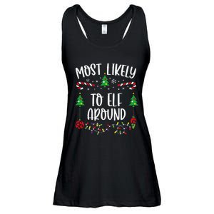 Most Likely To Elf Around Funny Christmas Family Matching Cute Christmas Famil Ladies Essential Flowy Tank