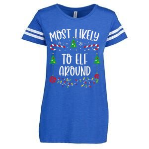 Most Likely To Elf Around Funny Christmas Family Matching Cute Christmas Famil Enza Ladies Jersey Football T-Shirt