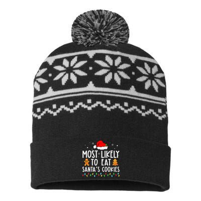 Most Likely To Eat Santas Cookies Xmas Family Christmas USA-Made Snowflake Beanie