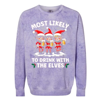 Most Likely To Drink With The Elves Elf Drinking Christmas Colorblast Crewneck Sweatshirt