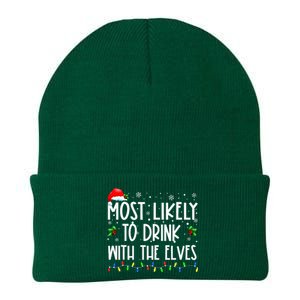 Most Likely To Drink With The Elves Elf Drinking Christmas Knit Cap Winter Beanie