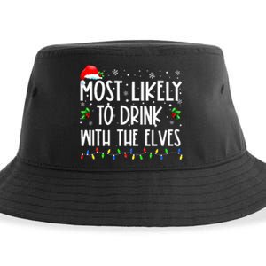 Most Likely To Drink With The Elves Elf Drinking Christmas Sustainable Bucket Hat