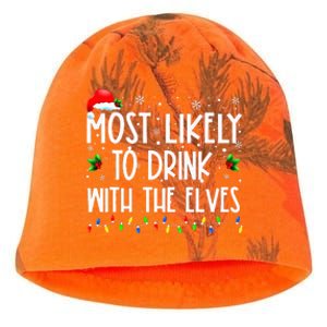 Most Likely To Drink With The Elves Elf Drinking Christmas Kati - Camo Knit Beanie