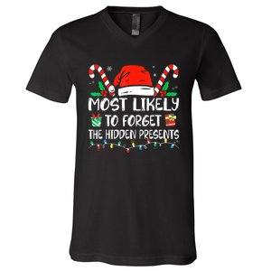 Most Likely To Forget The Hidden Presents Family Christmas V-Neck T-Shirt