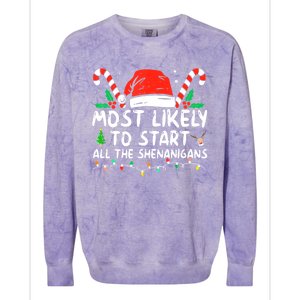 Most Likely To Start All The Shenanigans Family Xmas Holiday Colorblast Crewneck Sweatshirt