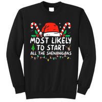 Most Likely To Start All The Shenanigans Family Xmas Holiday Sweatshirt