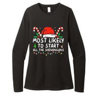 Most Likely To Start All The Shenanigans Family Xmas Holiday Womens CVC Long Sleeve Shirt