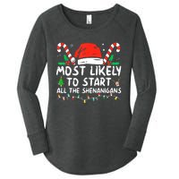 Most Likely To Start All The Shenanigans Family Xmas Holiday Women's Perfect Tri Tunic Long Sleeve Shirt