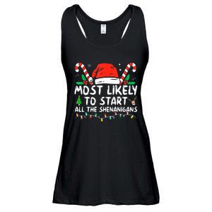 Most Likely To Start All The Shenanigans Family Xmas Holiday Ladies Essential Flowy Tank