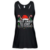 Most Likely To Start All The Shenanigans Family Xmas Holiday Ladies Essential Flowy Tank