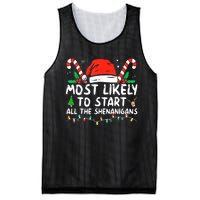 Most Likely To Start All The Shenanigans Family Xmas Holiday Mesh Reversible Basketball Jersey Tank