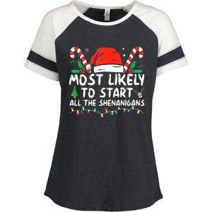 Most Likely To Start All The Shenanigans Family Xmas Holiday Enza Ladies Jersey Colorblock Tee