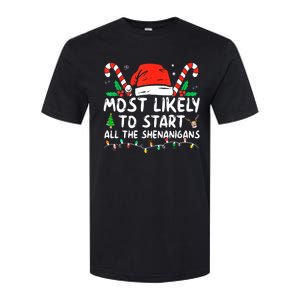 Most Likely To Start All The Shenanigans Family Xmas Holiday Softstyle CVC T-Shirt