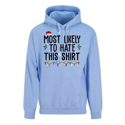 Most Likely To Hate This Funny Christmas Unisex Surf Hoodie