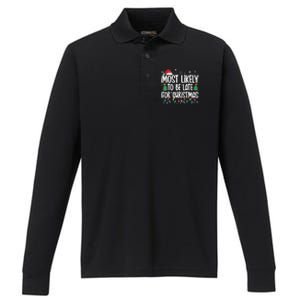 Most Likely To Be Late For Christmas Funny Family Christmas Performance Long Sleeve Polo