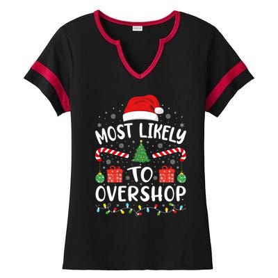 Most Likely To Overshop Shopping Squad Family Joke Christmas Gift Ladies Halftime Notch Neck Tee