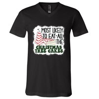 Most Likely To Eat All The Christmas Tree Cake Debbie Tree V-Neck T-Shirt