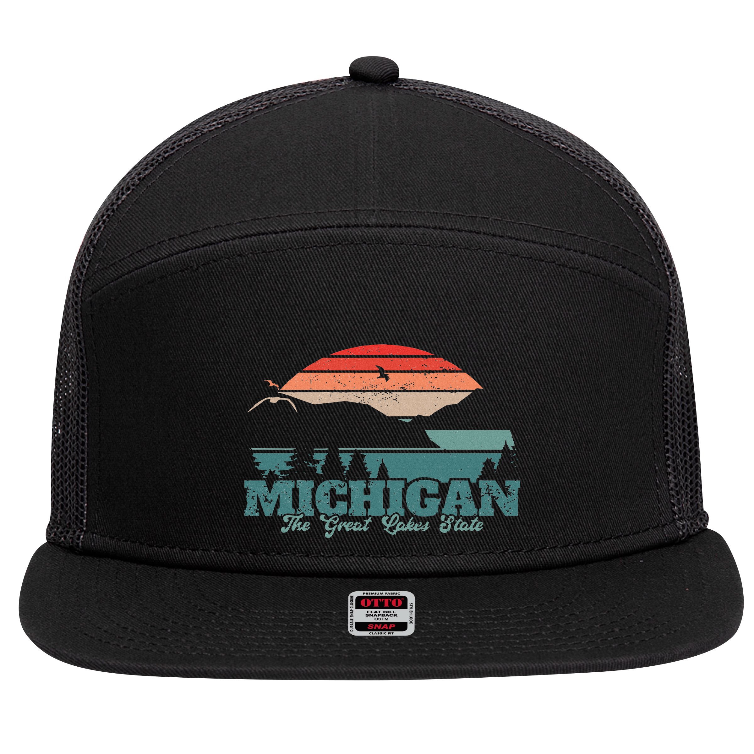 Michigan Lake The Great Lakes State Proud Michigander 7 Panel Mesh Trucker Snapback Hat