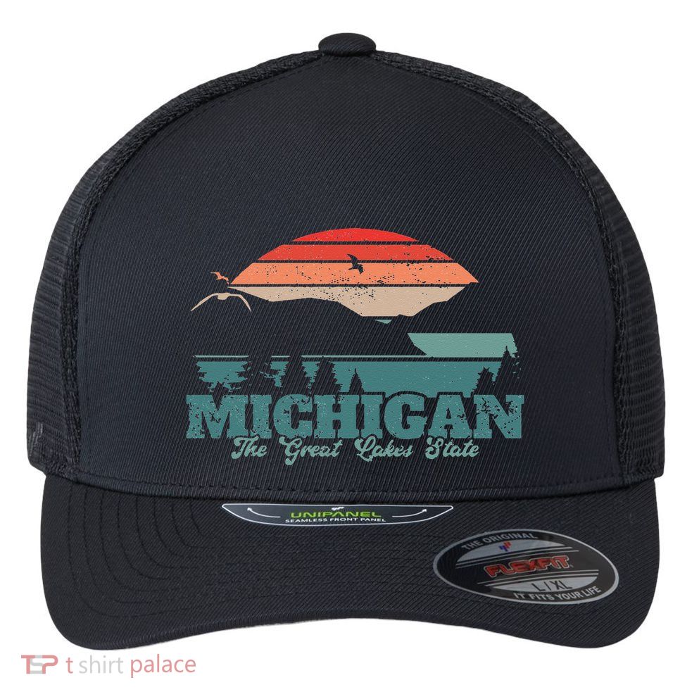 Michigan Lake The Great Lakes State Proud Michigander Flexfit Unipanel Trucker Cap