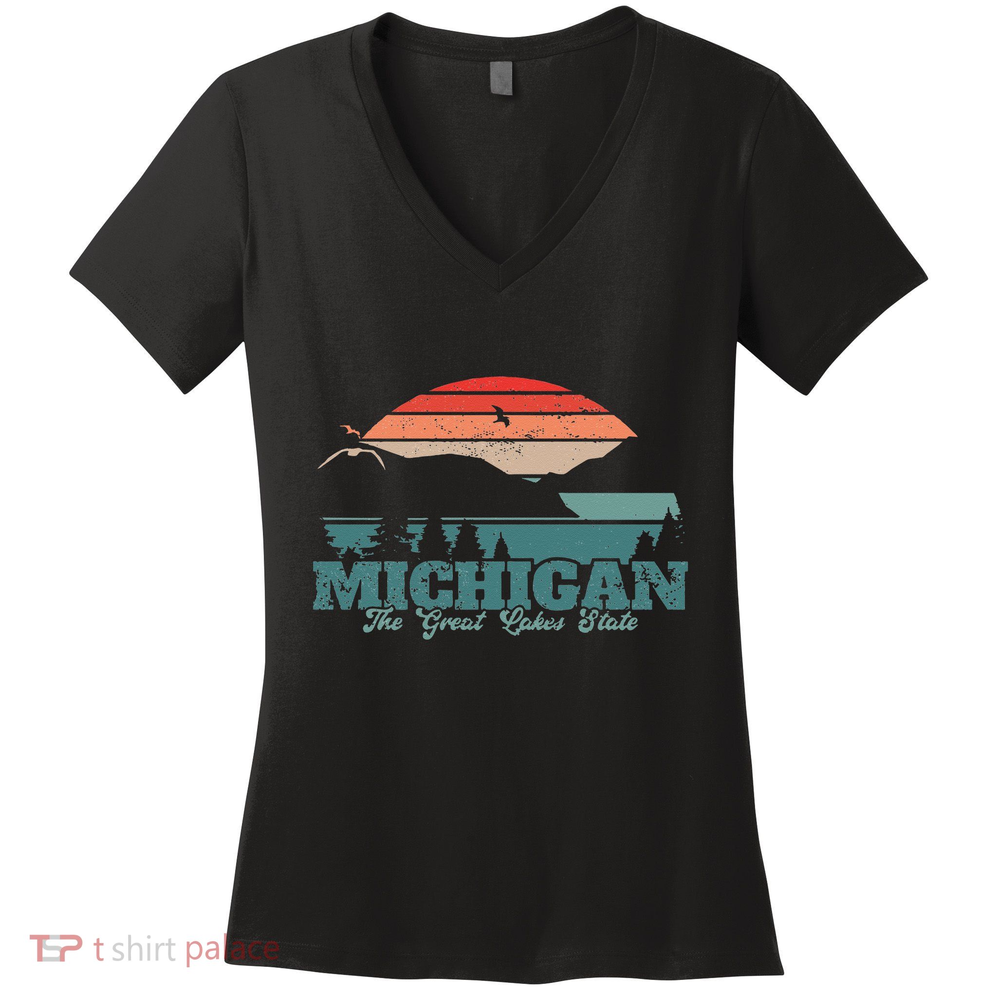 Michigan Lake The Great Lakes State Proud Michigander Women's V-Neck T-Shirt