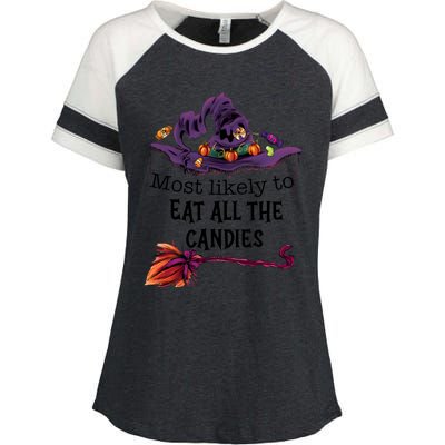 Most Likely To Eat All The Candles Enza Ladies Jersey Colorblock Tee